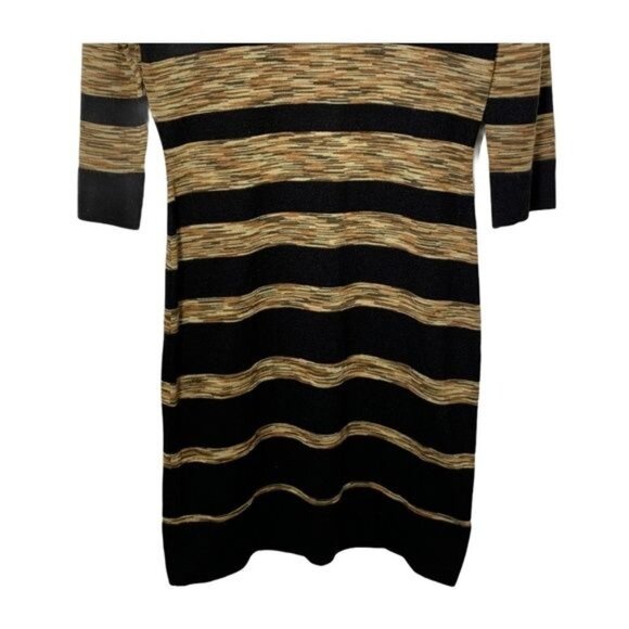 Ellen Tracy Sweater Dress Small Black Brown Striped Sheath Work Mini - Picture 4 of 10